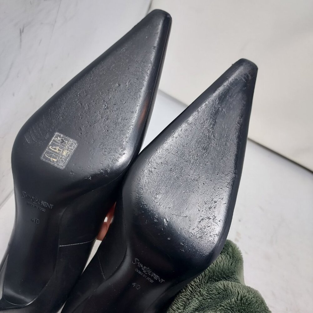 Saint Laurent YSL Anne-Marie Black Leather Square Toe Pump Shoe - Picture 9 of 13